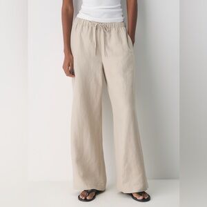 Wide Leg Drawstring Linen-Blend Pants — Cream